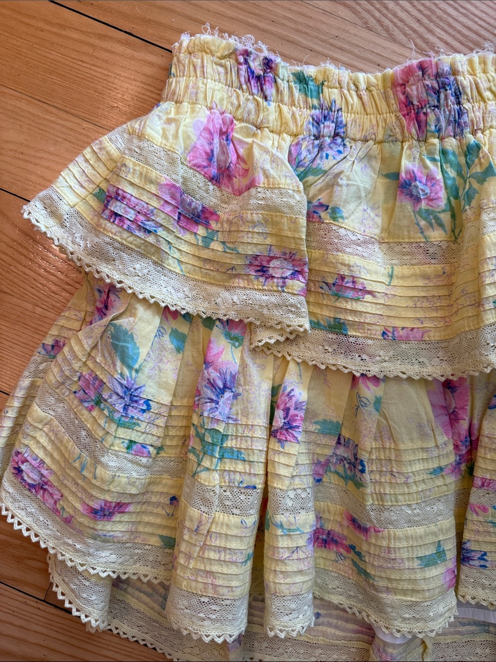 LoveShackFancy Yellow Floral Tiered Ruffle Skirt - Picture 3 of 3